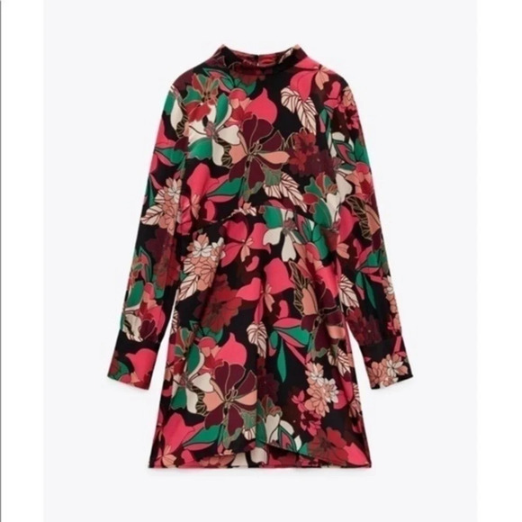New Zara Floral Print Satin Effect Dress - Picture 2 of 16